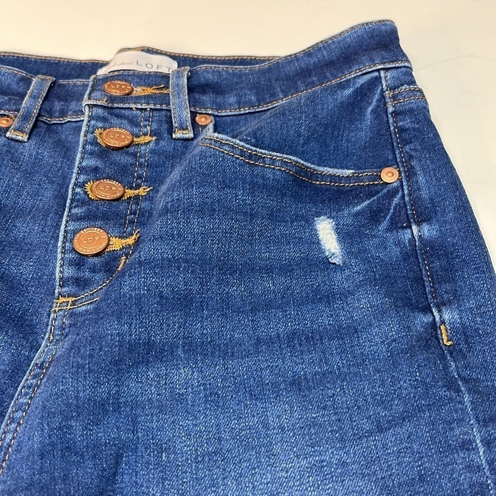 LOFT Cropped Button Fly Skinny Jeans Women's 27/4 High Waist Distressed Stretch - Picture 13 of 13